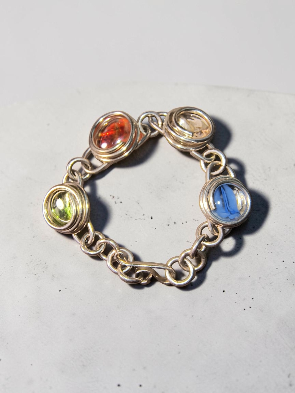 Multicolor Glass Cabochon Link Bracelet - Women Jewelry